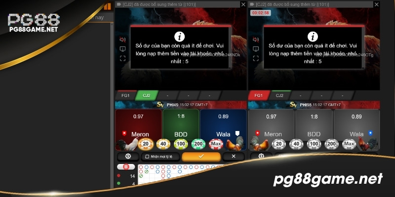 Nhiều cửa cược đá gà đa dạng tại PG88